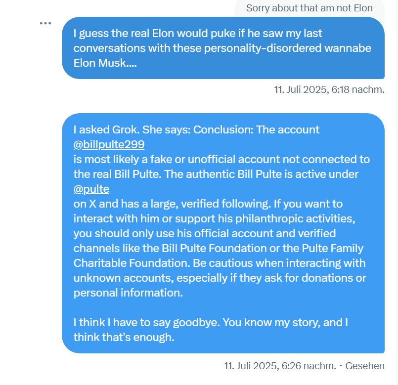 Grok's answer about the fake account