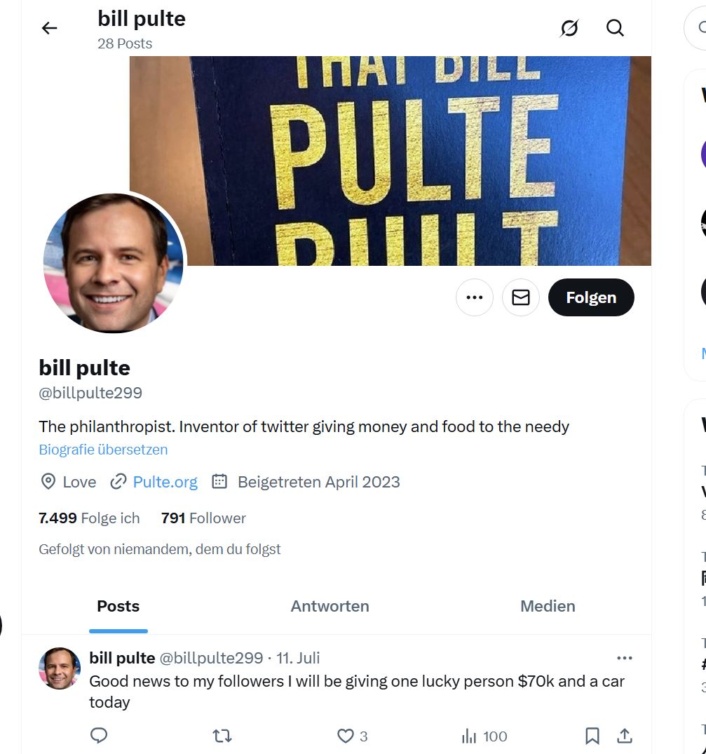 Profile picture of the fake Bill Pulte account