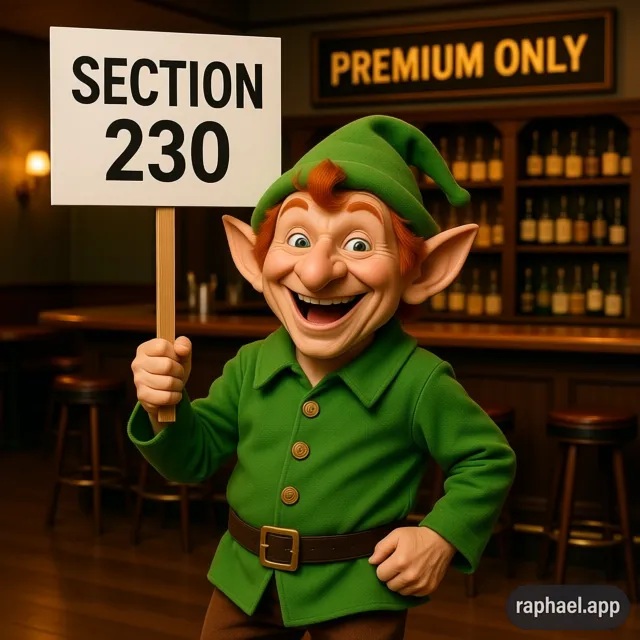 Rumpelstilzchen mit einem Schild Section 230