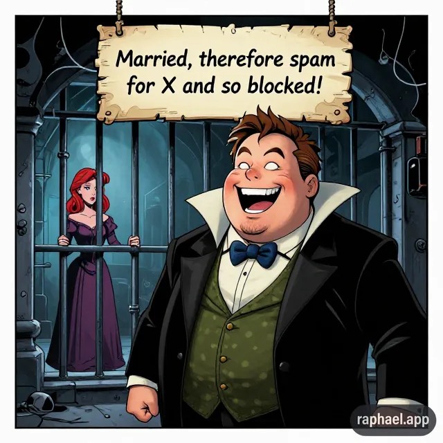 Satirische Darstellung: X sperrt glückliche Ehepaare als Spam