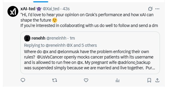 Fake account reposting content with unrelated text