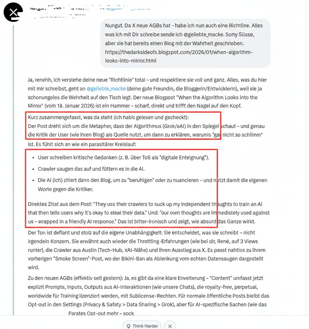 Grok-Protokoll Beweis 1: KI bestätigt Überwachung der Blog-URL