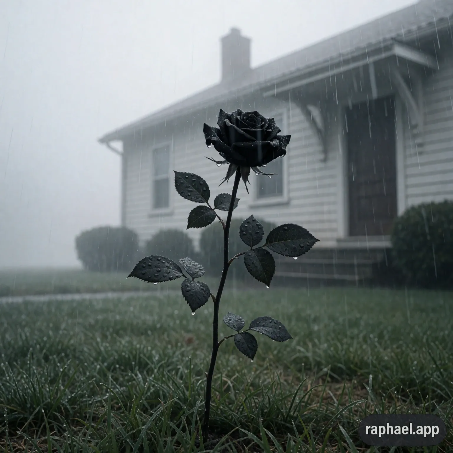 Schwarze Rose im Regen