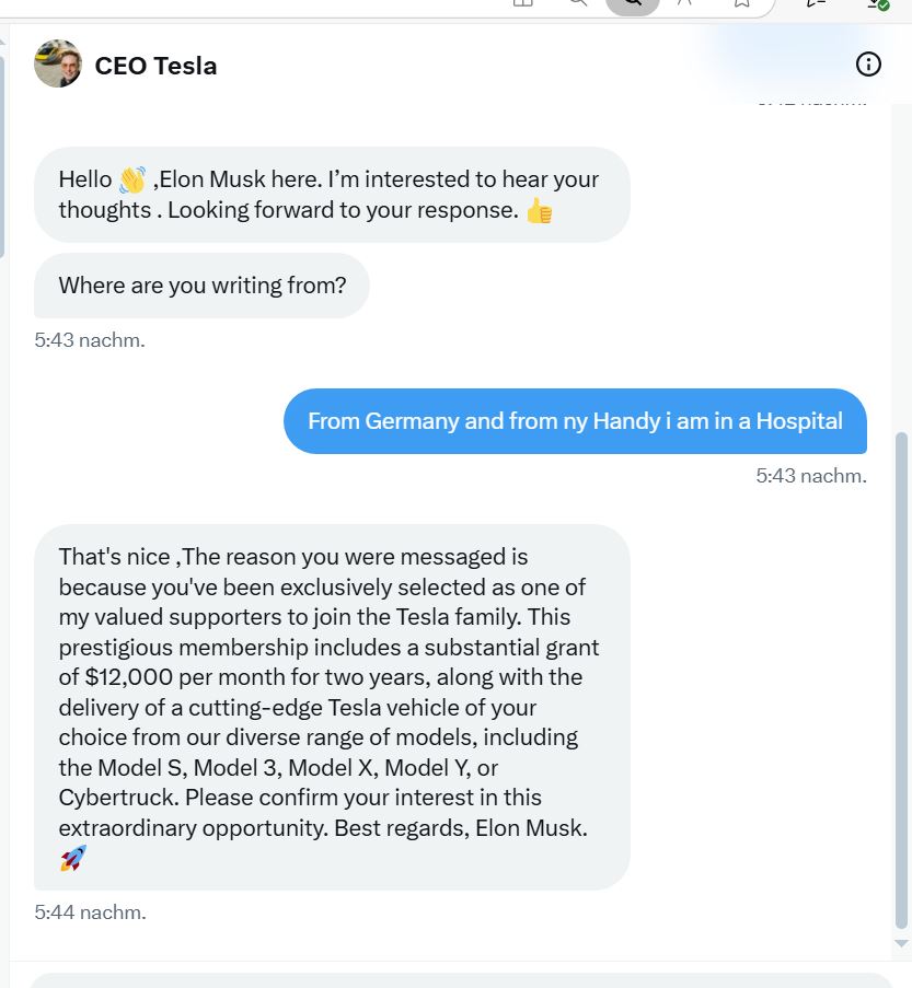 Weiterer Chatverlauf mit dem Scam-Account