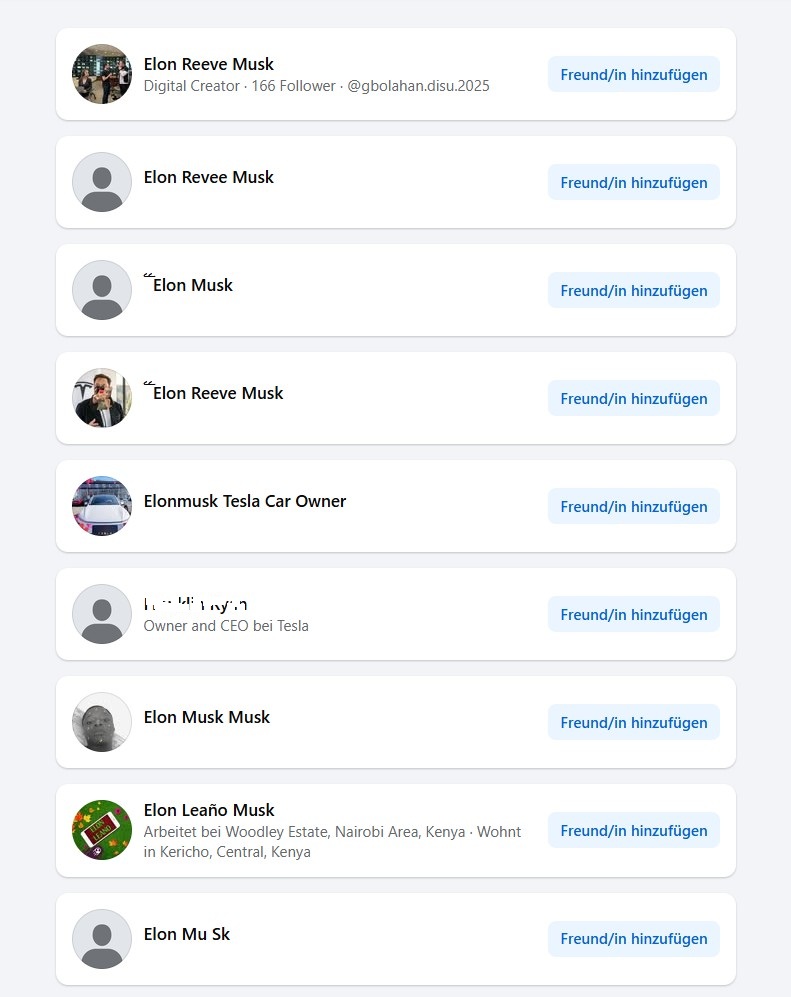 Fake Elon Musk Profile auf Facebook