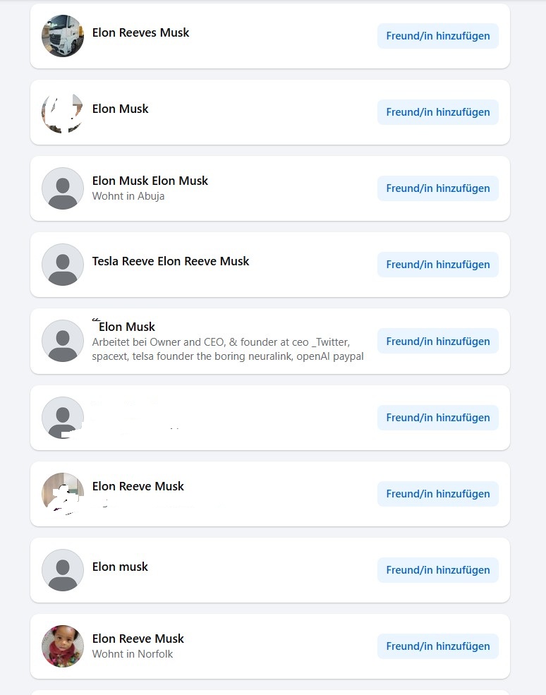 Weitere Fake Elon Musk Accounts auf Facebook