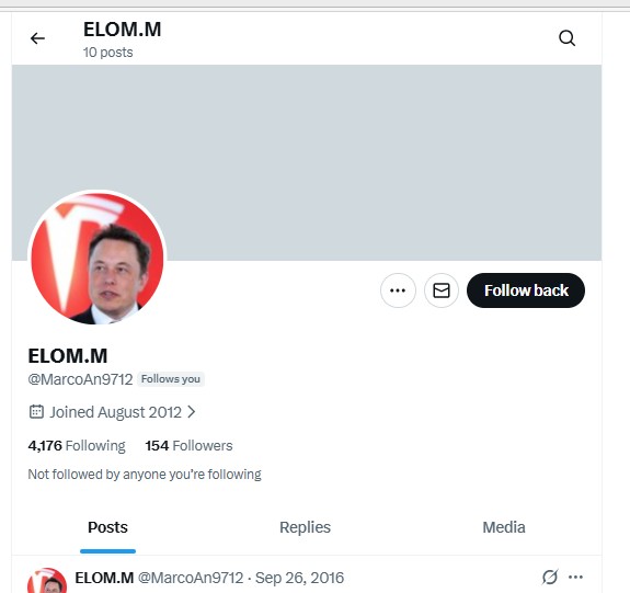 Fake account profile on X using Elon Musk's image - ELOM.M