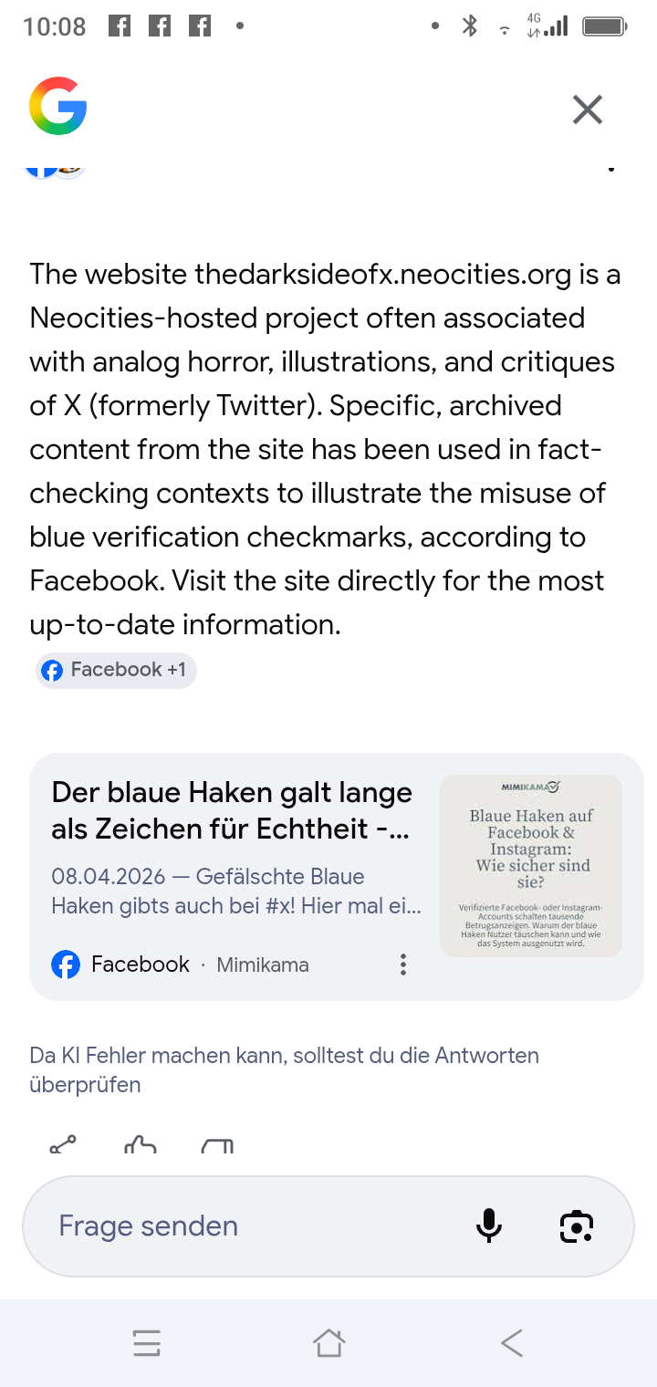 Einordnung meiner Webseite von dem KI-Modus von Google Chrome.