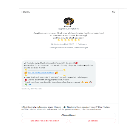 Spam-Nachricht des Bots Hazel