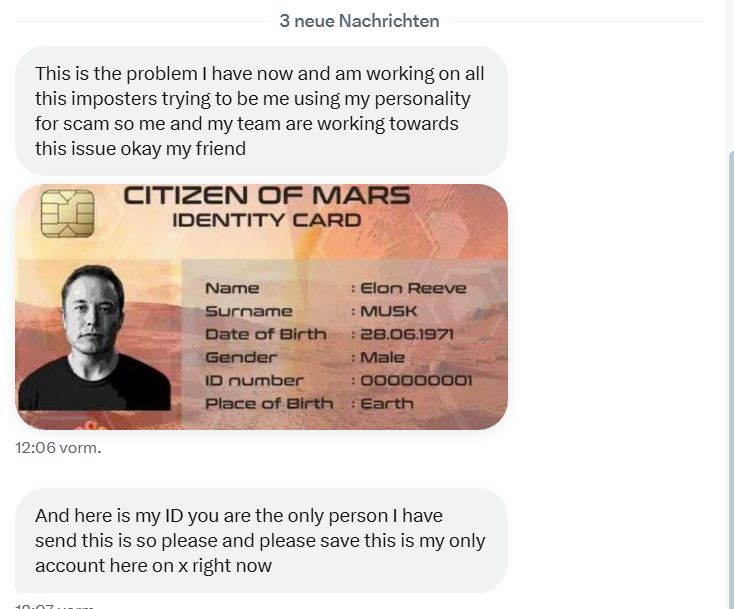 Fake Elon Musk Citizen of Mars Identity Card - Back or details
