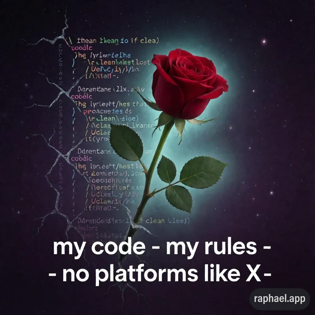Rote Rose wächst aus zerbrochenem Code - My Code My Rules