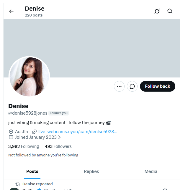 Profil des verdächtigen Accounts @denise5928jones