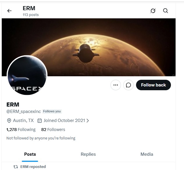 Profile of the fake account @ERM_spacexinc