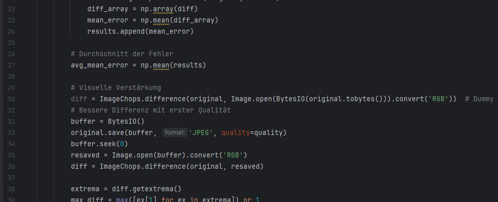 Python-Code in VS Code – Bildanalyse mit PIL ImageChops und NumPy