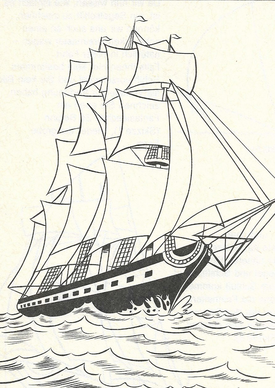 Bleistiftzeichnung eines Schiffes